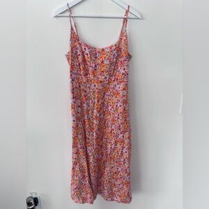 Old Navy Orange Floral Smocked Midi Dress